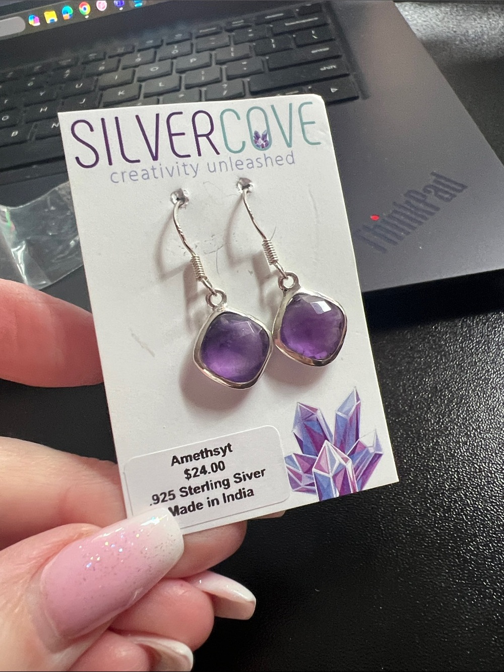 Purple Amethyst Sterling Silver Dangle Earrings